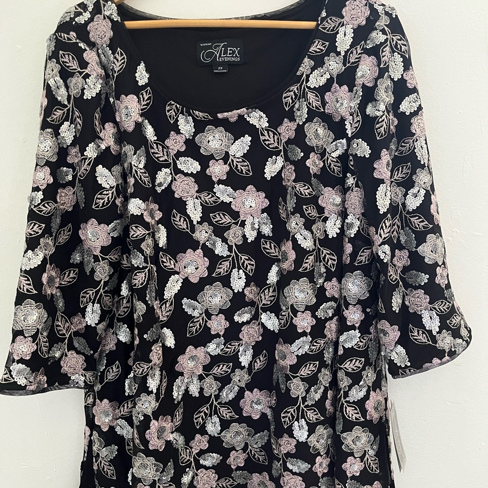 Alex Evenings Black Floral Women's Top